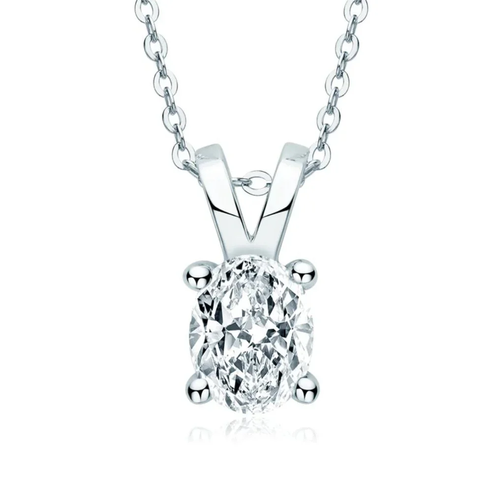 Certified 1ct. t.w. Moissanite Diamond Oval Pendant Necklace NEW